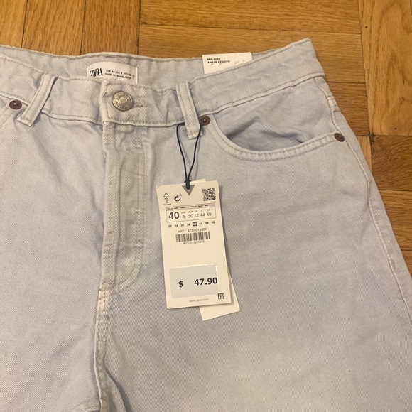 Zara light blue white leg crop jean - Picture 2 of 4